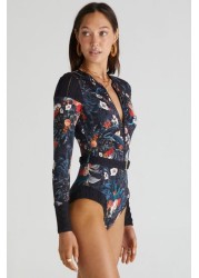 Aqua Blu Floral Moresby One Piece Long Sleeve Swimsuit