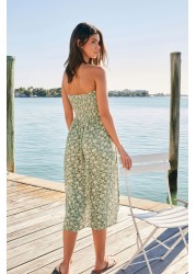 Shirred Bandeau Midi Dress