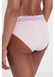 Lace Trim Cotton Blend Knickers 4 Pack High Leg