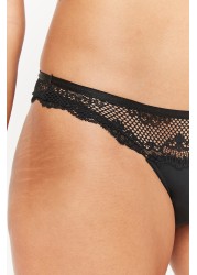 Microfibre And Lace Knickers Thong