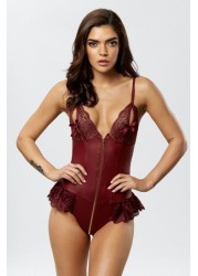 Ann Summers Tasha Burgundy Red Wet Look Teddy