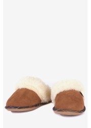 Barbour® Tan Brown Suede Faux-Fur Trim Lydia Slippers