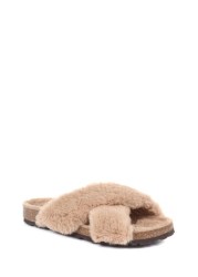 Jones Bootmaker Brown Totto Faux-Fur Slider Slippers