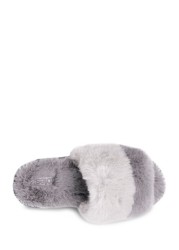 Totes totes Ladies Faux Fur Contrast Stripe Slider Slippers