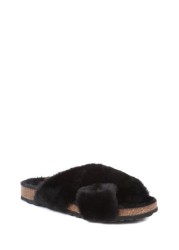 Jones Bootmaker Black Totto Faux-Fur Slider Slippers