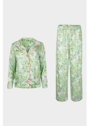 Oliver Bonas Green Field Floral Print Green Shirt And Trousers Pyjama Set