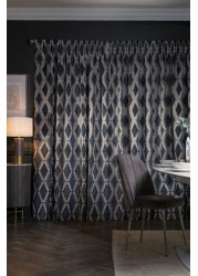 Geo Cut Velvet Collection Luxe Curtains Pencil Pleat Lined