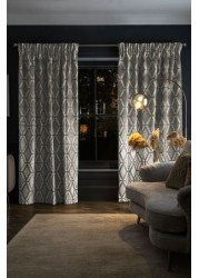 Geo Cut Velvet Collection Luxe Curtains Pencil Pleat Lined