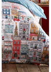 furn. Multicolour Festive Town Christmas Reversible Duvet Cover and Pillowcase Set