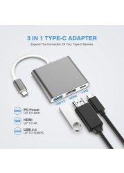 محول XLT USB-C إلى HDMI ، محول USB 3.1 من النوع C إلى HDMI 4K متعدد المنافذ AV مع منفذ USB 3.0 ومنفذ شحن USB C (رمادي)