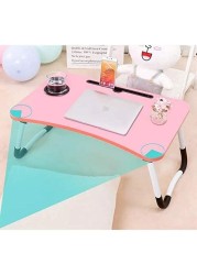 Doreen Folding Bed Table with iPad and Cup Holder and Adjustable Laptop Stand for Watching Movies - Pink