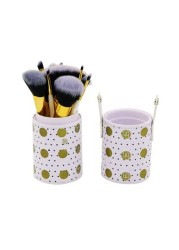 11 piece set of make-up brush, white cylinder with gold dots