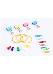 ALISSA-2 Box of Stationery Set Multicolored Binder Clip, Long Tail Clamp, Map Push Pin, Rubber Band for Office and School Supplies