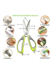 ALISSA Multifunctional Multipurpose Stainless Steel Kitchen Scissors, Heavy Duty Culinary Scissors, 8 in 1 Household Scissors with Magnetic Holder for Chicken, Fish, Seafood, BBQ