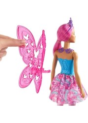 Barbie Dreamtopia Fairy Doll, 12 Inch, Pink and Blue Gem Print, Hair and Wings, Gift for 3-7 Years Kids