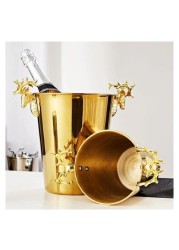 ALISSA-2L-Deer Head Decorative Ice Bucket Home Gold European Champagne Bucket Shelf Stainless Steel Ice Bucket, Gold.