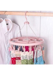 ALISSA-24- Clip Round Plastic Hanging Dryer Type Laundry Drying Rack Multifunctional Plastic Underwear Socks Home Drying Rack, Pink.