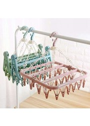 Aiwanto Drying Rack Cloth Drying Clip and Drip with 32 Clips Folding Plastic Laundry Drying Rack Drying Underwear Socks(Pink)