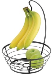 سلة فواكه Aiwanto مع خطاف الموز وعاء الفاكهة مع حامل الموز وعاء شجرة الفاكهة مصنوع من المعدن للفواكه والخضروات
