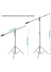 Coopic L2188 Stainless Steel Boom Light Stand Max Height 71Inch/180cm With 88Inch/224cm Holding Arm, 4 Kilograms Counter Weight Light Stand For Monolight Strobe Light Ring Light Softbox And More