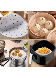 SKY-TOUCH 200 Pcs Air Fryer Liner, Round Non-Stick Steamer Mat, Premium Parchment Paper for Baking, Oven, Air Fryer, Bamboo Steamer and More 7 inches White