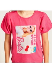 Sanrio Barbie Print Round Neck T-shirt with Balloon Sleeves