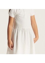 Juniors Solid Dress with Short Sleeves and  Piping Detail