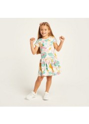 Juniors Printed Round Neck Dress with Short Sleeves - Set of 4