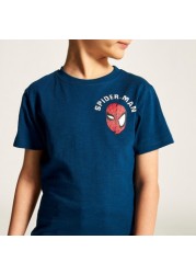 Spider-Man Print Crew Neck T-shirt with Short Sleeves