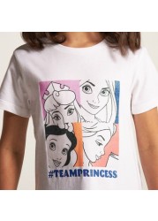 Disney Princess Print Crew Neck T-shirt with Short Sleeves