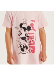 Disney Minnie Mouse Print Night Dress with Crew Neck and Short Sleeves