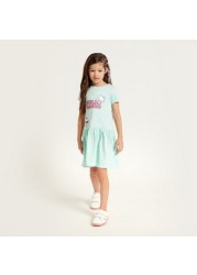 Sanrio Hello Kitty Print Tiered Dress with Short Sleeves