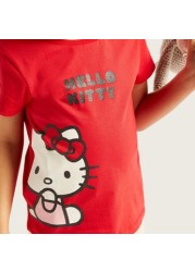 Sanrio Hello Kitty Print Crew Neck T-shirt with Short Sleeves