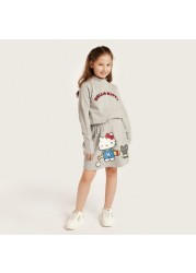 Hello Kitty Embroidered Dress with Round Neck and Long Sleeves