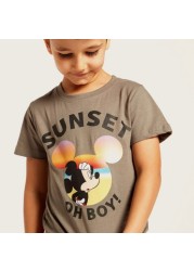 Disney Mickey Mouse Print T-shirt with Short Sleeves