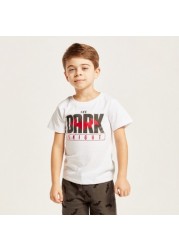 Dark Knight Print Round Neck T-shirt with Short Sleeves