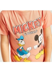 Mickey Mouse Print Crew Neck T-shirt with Short Sleeves