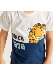 Garfield Print Crew Neck T-shirt with Short Sleeves