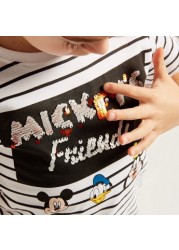 Disney Mickey and Friends Striped Crew Neck T-shirt with Short Sleeves