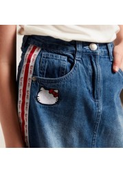 Hello Kitty Embroidered Denim Skirt with Pockets and Button Closure