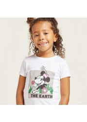 Disney Minnie Mouse Print Round Neck T-shirt with Short Sleeves