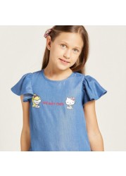 Sanrio Hello Kitty Print Round Neck Dress with Flared Sleeves