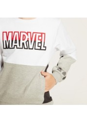 Marvel Printed Pullover with Long Sleeves and Pockets