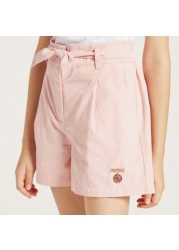 Sanrio Solid Shorts with Tie-Up Waistbelt and Pockets