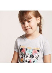 Disney Minnie Mouse Graphic Print T-shirt with Short Sleeves and Round Neck