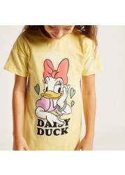 Disney Daisy Duck Print Round Neck T-shirt Dress with Short Sleeves