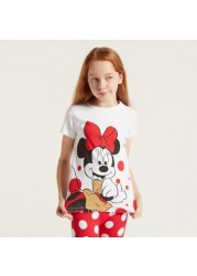 Disney Minnie Mouse Print T-shirt and All-Over Printed Pyjamas Set