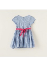 Sanrio Hello Barbie Print Round Neck A-line Dress with Belt Tie-Ups