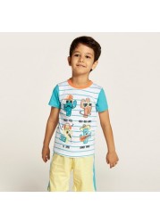 Juniors Printed Print Crew Neck T-shirt and Shorts Set