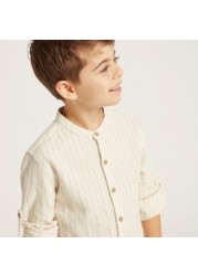 Eligo Striped Shirt with Mandarin Collar and Long Sleeves